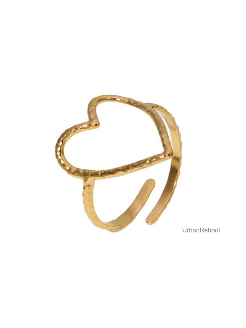 Hammered Heart Open Ring Adjustable Stainless Steel Statement Ring